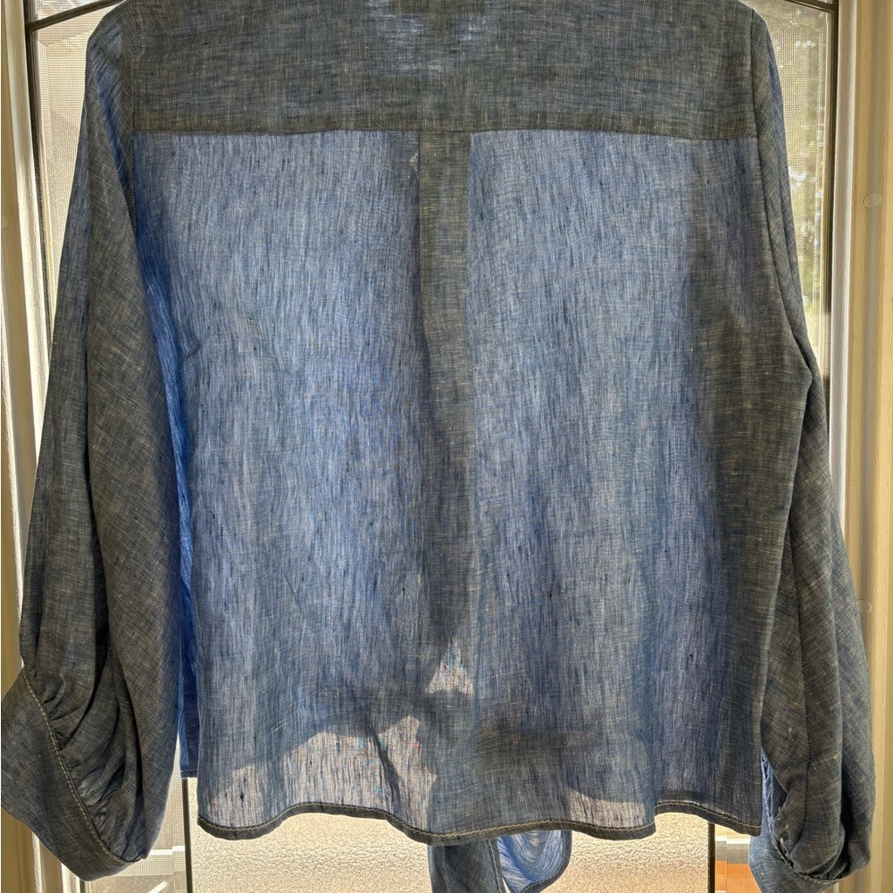 Karen Kane Light Blue Linen Blouse - Picture 4 of 5
